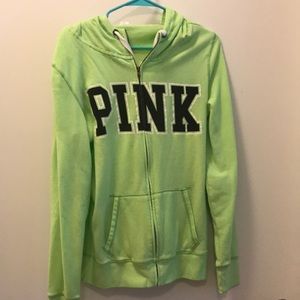 PINK neon green zip up sweatshirt